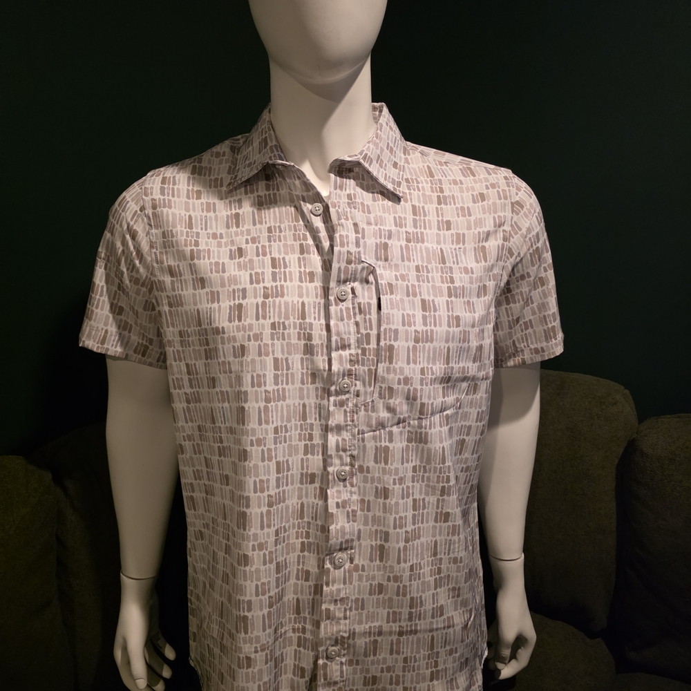 Men's Casual Button Down Shirt - Cream and Brown